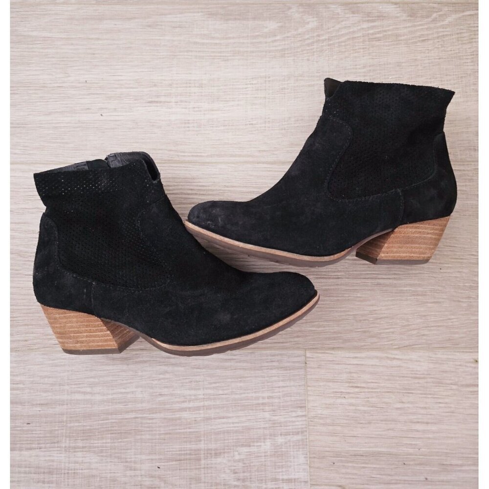Kork Ease Sherrill Black Suede Leather Western Zipper Heel Bootie Boots Shoes 7